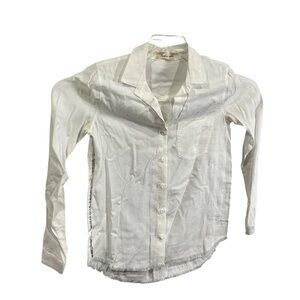 Cloth & Stone XS White Tencel Button-Down Shirt W/ Frayed Hem & Pocket